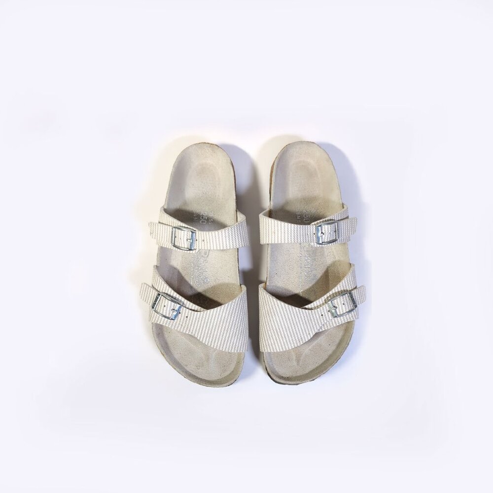 BIrkenstock 39 Seersucker Stripe Aziza Sandals